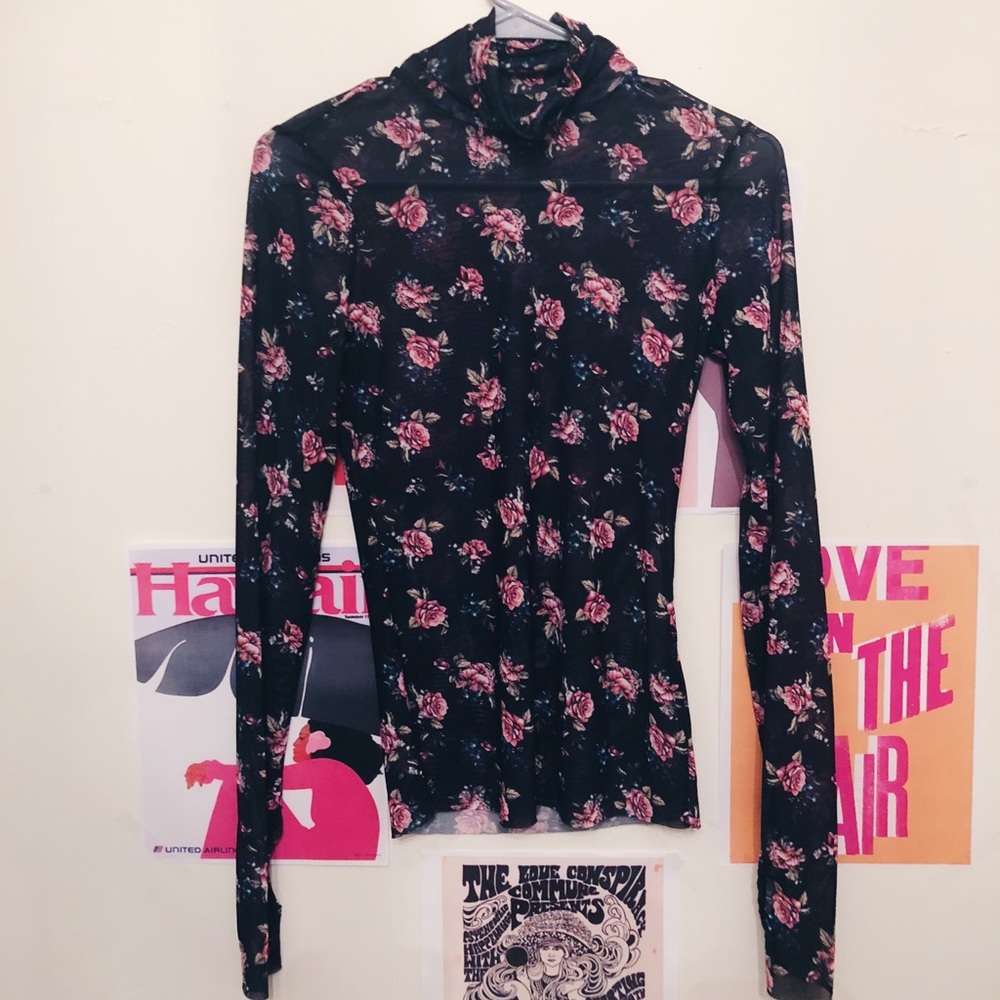 AFRM Semi-Sheer Floral Turtleneck